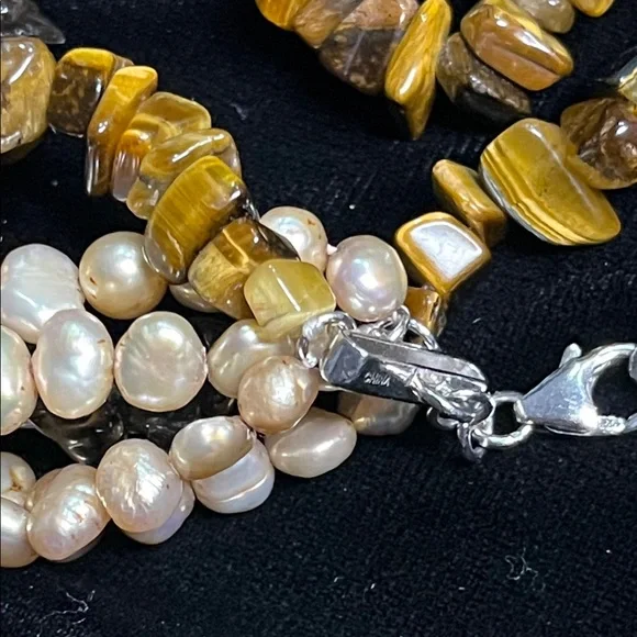 1531 Ross-Simons 7-Strand Necklace w/ Genuine Pearl, Tigers Eye and Smoky Quartz